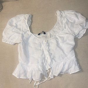 Zara White button up cropped blouse size small